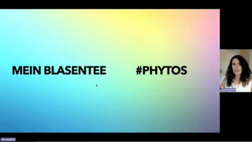 Hintergrund Blasentee phytos mit lachender frau